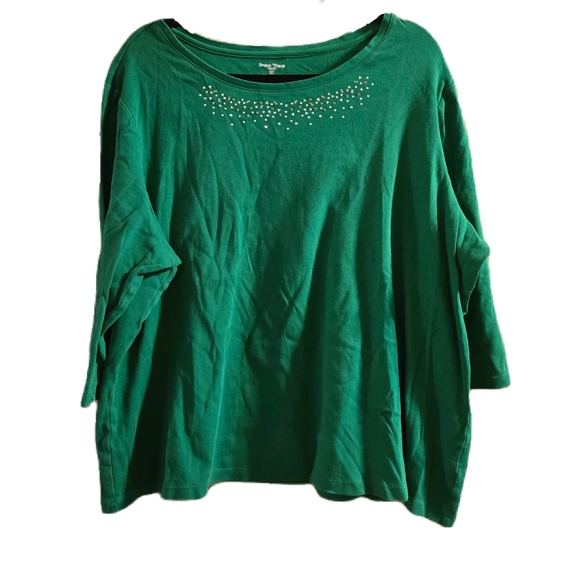 Studio Works 3X Studded Green Women's Top with 3/4 Sleeve - Picture 1 of 5
